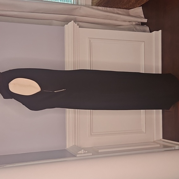 Anne Klein Black Sleeveless Jersey Midi Dress with Button and Twist Detail - Picture 6 of 12